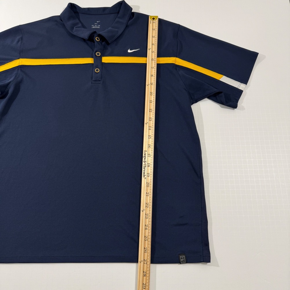 Nike Polo Shirt Mens XL Navy Blue Yellow Stripe Dri-FIT Golf Tennis Short Sleeve - Picture 4 of 7